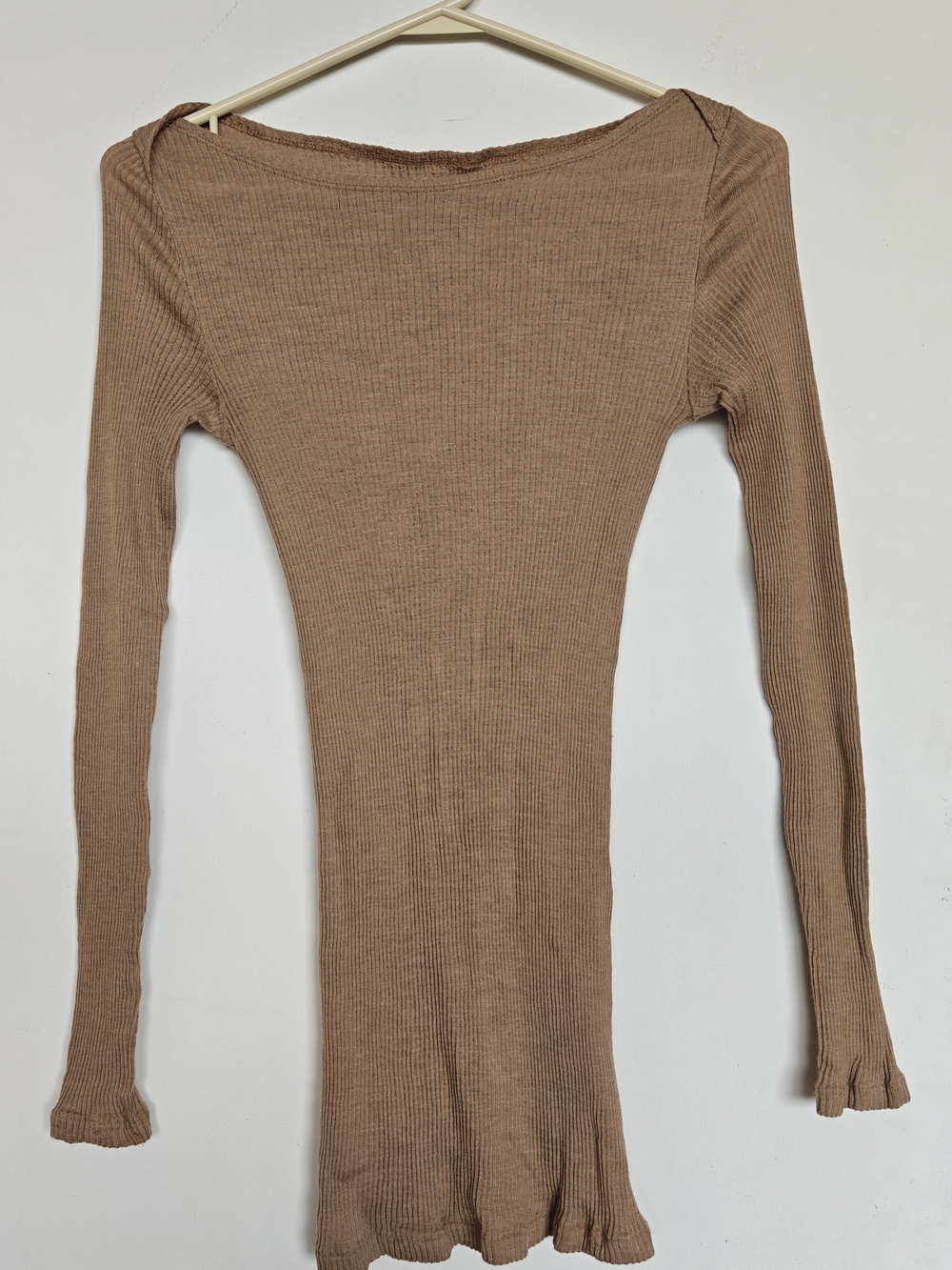 Ribbed Long Sleeve Boatneck Top - Camel